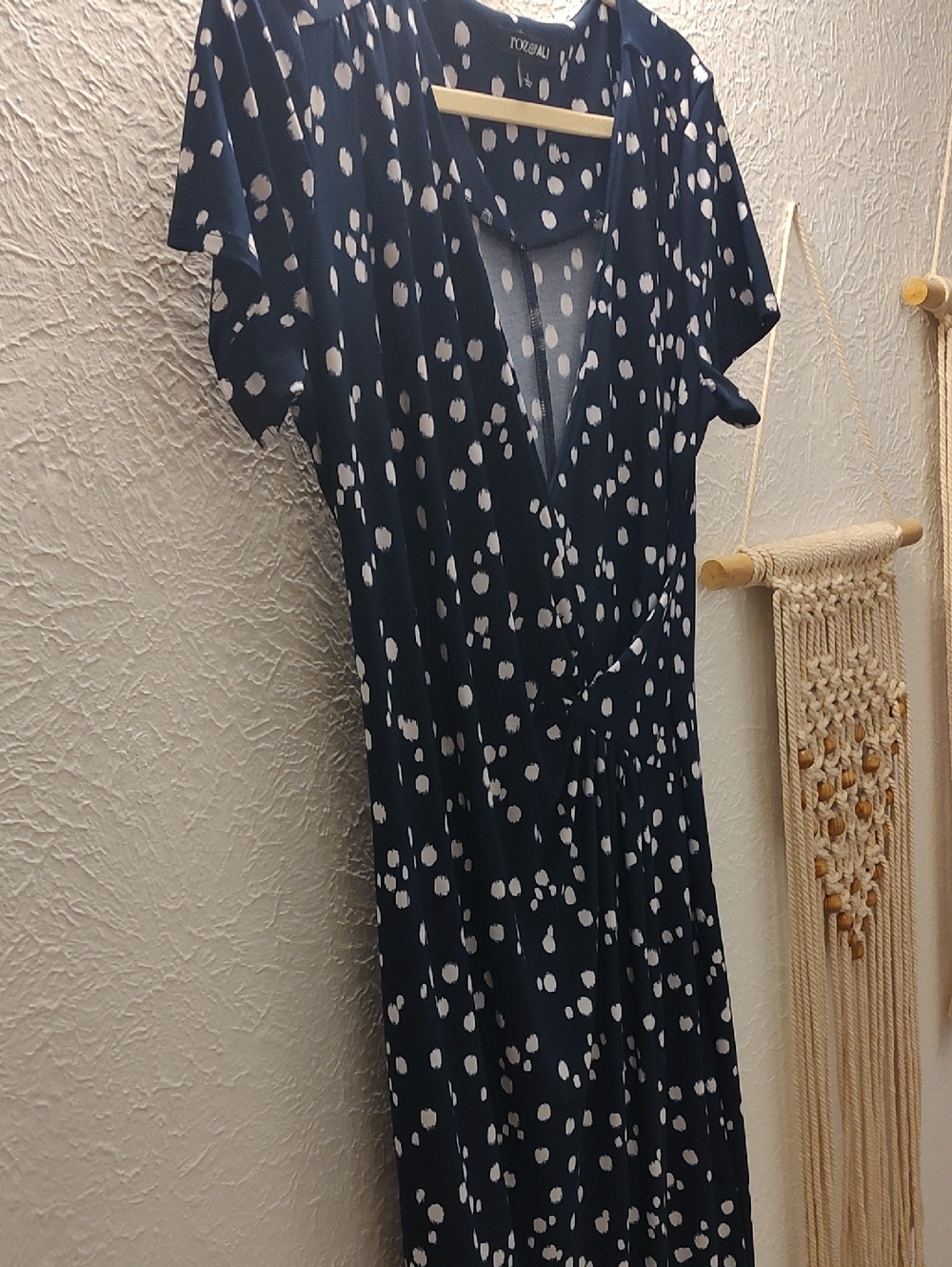 Roz& Ali Navy Polka Dot Wrap Dress - White Dot Print - Picture 5 of 5